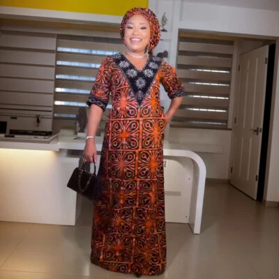 Elegante Mujeres Africano Dashiki Cuello en V Maxi Vestido Abaya Kaftan Manga Corta Vestido Foto 1 de 4