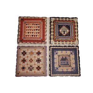Set of 4 natural absorbent Ceramic Stone Coasters American Quilt Design - Picture 1 of 3