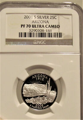 2008 S Arizona Proof 70 Silver .25C NGC Proof 70 Ultra Cameo - Image 1 of 4