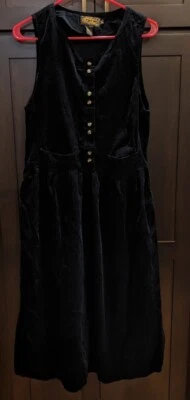 Vestido Jersey Vintage Eddie Bauer Pana Negro Sin Mangas Abotonado Midi - S Foto 1 de 3