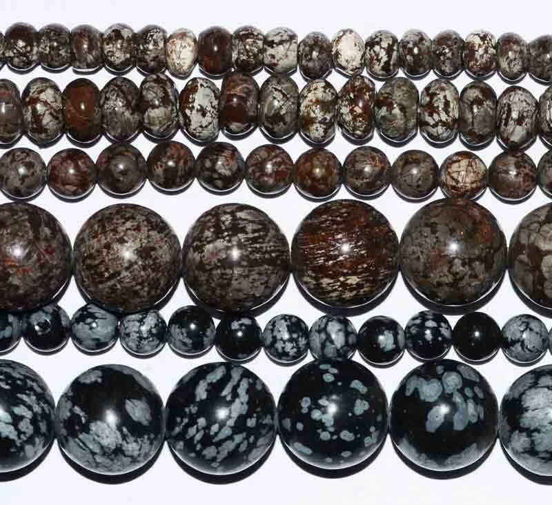 Black Brown Natural Snowflake Obsidian Round Rondelle Gemstone Beads 15" - Image 1 of 1