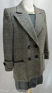 Bert Newman Blazer Vintage 80s hounds tooth plaid Wool double breasted coat 2P - Picture 1 of 6