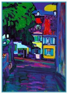 Houses in Murnau by Russian Modern Artist Kandinsky Counted Cross Stitch Pattern - Picture 1 of 10