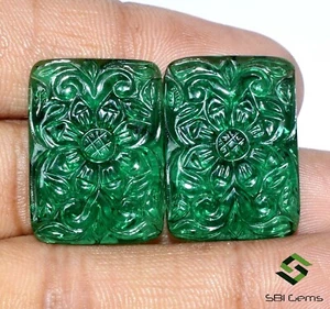 24x17 mm Emerald Color Nano Hand Made Carving Pair 42.04 CTS Loose Gemstones - Picture 1 of 5