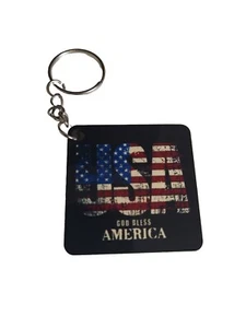 Patriotic USA God Bless America Black Square Keychain - Picture 1 of 4