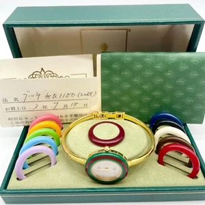 GUCCI Reloj Cambio Bisel 12 Colores Línea Jerez Cuarzo Dorado 11/12 Mujer Auténtico - Imagen 1 de 15