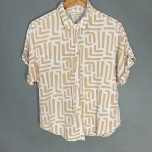 Sunburst Kiss Top Abstract Print Women Size Small White Cream Artsy Blouse Funky - Picture 1 of 12