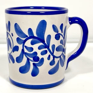 Tazza Vietri Solimene Barocco Blu Foglia Blu Bordo Rotolo Bianco 4" Vintage Ceramica ITALIA - Foto 1 di 10