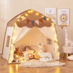 Kids Play Tent Indoor Outdoor Dome Teepee Tent Playhouse w/Bright Lights & Flags - Picture 1 of 18