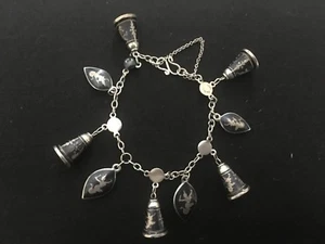 VINTAGE THAI STERLING 925 SILBER & SCHWARZE EMAILLE GLOCKEN BETTELARMBAND 70er Jahre - Bild 1 von 5