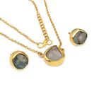 Aquamarine Rough Jewelry Set Gold Plated Fashion Layering Necklace Earring 18"