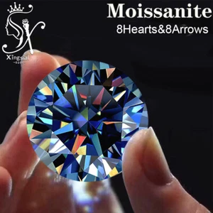 3mm~12mm Sapphire Blue Round Moissanite Stone Dark Blue Loose Gemstone DIY Ring - Picture 1 of 16