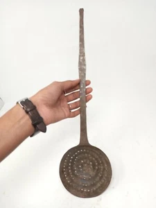 Antique Old Rare Iron Fine Hand Carved Kitchen Use Jar Frying Spoon  - Picture 1 of 7