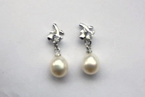 E86 Süßwasser Perlen Schmuck Ohrringe Ohrstecker Ohrschmuck Zirkonia Weißgold PL - Picture 1 of 1