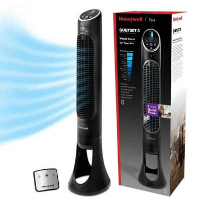 Honeywell 40" Black Oscillating Tower Fan, 30ft Air Circulation Power, 8 Speeds - Image 1 of 4