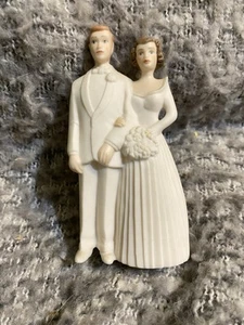 Vintage Local Artist Hand Painted Ceramic Bride And Groom Wedding Cake Topper 5” - Picture 1 of 4