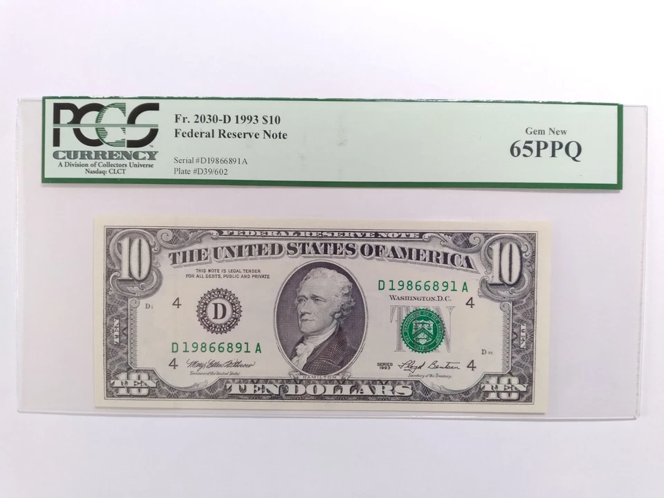 PCGS $10 Fr. 2030-D 1993 GEM NEW 65PPQ Fancy Serial Number BirthYear Note '1986' - Image 1 of 4