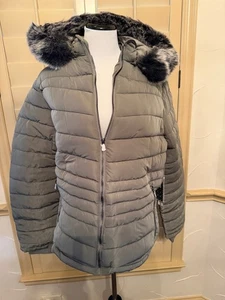 YMI anthrazit Damen Reißverschluss Kunstfellbesatz Reißverschluss Kapuze Puffer 2-3XL - Bild 1 von 3