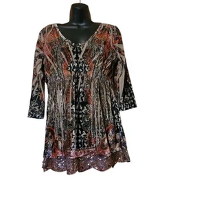Live and Let Live Y2K Boho Tunic Top Sequin Velour Babydoll Sz M Whimsigoth - Picture 1 of 8