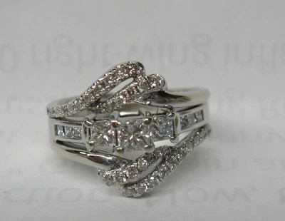 14K WHITE GOLD .77 CT. PRINCESS DIAMOND ENGAGEMENT WEDDING RING SET FREE SIZING - Image 1 of 4