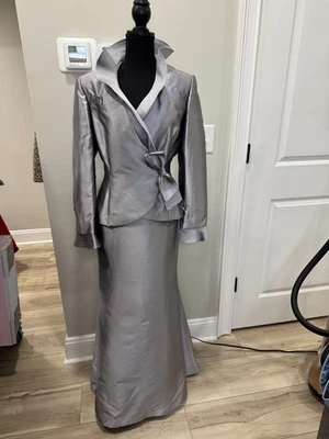 Vestido de Noche Frascara Traje Madre Novia Plateado Seda Lana De Colección Talla 10 Foto 1 de 4
