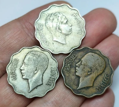 Irak 1938 10 Fils Níquel 1938 10 Fils Bronce 1953 10 Fils Faisal II Monedas LOTE-3p Foto 1 de 2