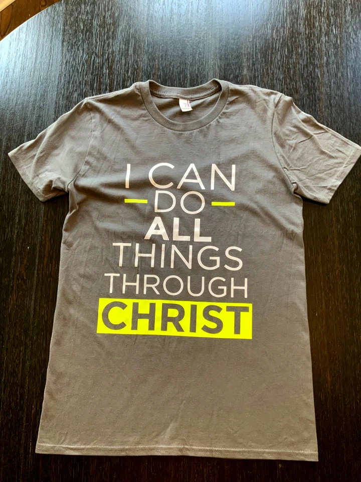 Short Sleeve T-Shirt Cotton 3XL Gray "I CAN DO ALL THINGS THROUGH CHRIST" - Image 1 of 1