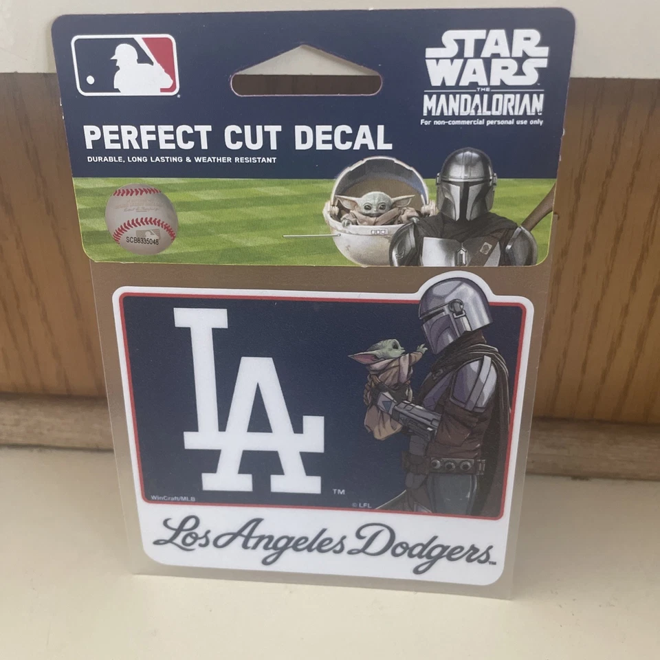 Los Angeles Dodgers Mandalorian & Grogu (baby Yoda) 4x4 Perfect Cut Decal - Image 1 of 1