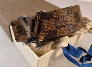 Authentic Louis Vuitton Belt Silver Buckle Damier Ebene LV Initials size 90/36 - Picture 1 of 9