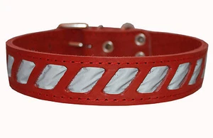 Cuello reflectante de cuero genuino de calidad para perro 18""-23"" tamaño cuello Rottweiler Akita - Imagen 1 de 3