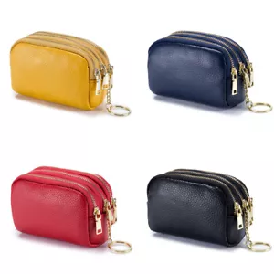 Women Small Change Purse Coin Wallet Leather Zipper Card Holder Clutch Keychain - Picture 1 of 26