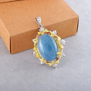 Anhänger Aquamarin Silber Sterling 925 Geburtsstein März Natur Gold simuliert - Bild 1 von 5