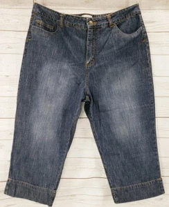 George & Martha Denim Cropped Shorts Sz 16 Blue Dark Wash Distressed Walking - Picture 1 of 10