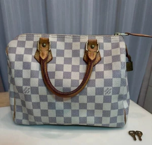 Bolso Louis Vuitton Speedy 25 Damier Azul Lona Asa Superior Blanco Beige Usado - Imagen 1 de 17