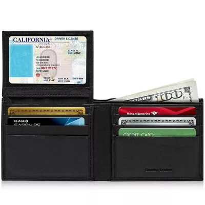 Genuine Leather Minimalist Bifold Wallets For Men RFID Blocking Slim Mens Wallet - Image 1 of 4