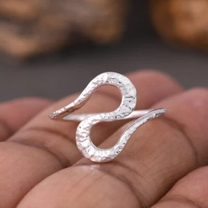 Handmade 925 Sterling Silver Ocean Wave Rings Women's Beach Jewelry For Gift - Picture 1 of 8