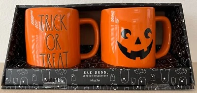 Rae Dunn Artisan Collection Halloween Trick or Treat & Jack O'Lantern 2 Mug Set