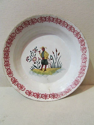 ancien plat creux faience FF pexonne fenal freres breton bretagne pochoir 1900 - Photo 1/2