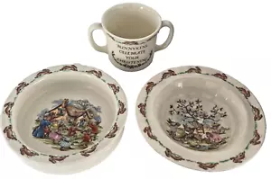 Vintage Bunnykins China Royal Doulton Set of 3 Christening Gift - Picture 1 of 7