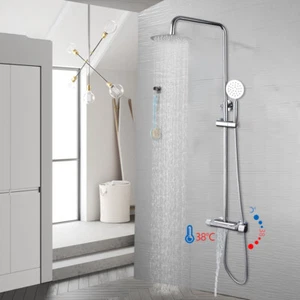 Grifo de ducha de válvula de mezcla termostática de baño cromo latón montaje en pared - Imagen 1 de 12