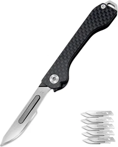 Carbon Fiber Handle EDC Pocket Folding Utility Knife Replaceable Scalpel Blades - Picture 1 of 15