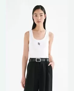 NUDE LUCY White Ribbed Organic Cotton Emblem Singlet Tank Top Size XL - Picture 1 of 10