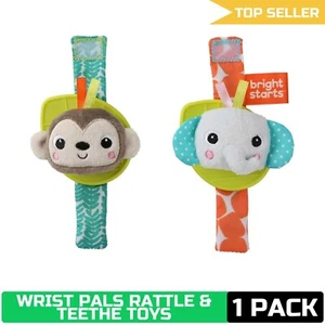 Bright Starts Rattle & Teethe Wrist Pals Toy - Monkey & Elephant, Newborn + - Picture 1 of 5