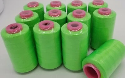 (12 Spools Neon Green Serger Thread Cones 6000 Yrds Each T27 S/2 Overlock Sewing - Image 1 of 4