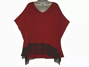 Plus size plain poncho style fringe top - Picture 1 of 4
