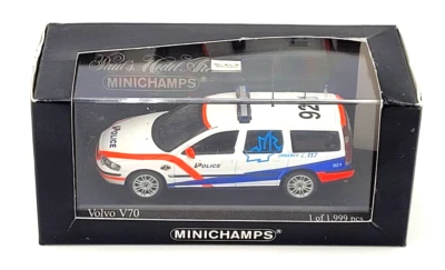 MiniChamps Volvo V70 Police Geneve Car 1:43 Scale Diecast Limited Edition White - Image 1 of 4