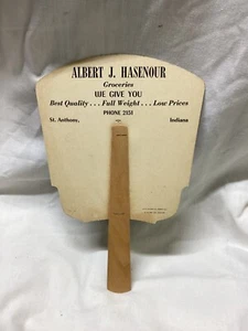 Vintage Albert J. Hasenour Groceries ST ANTHONY INDIANA Advertising Hand Fan - Picture 1 of 5