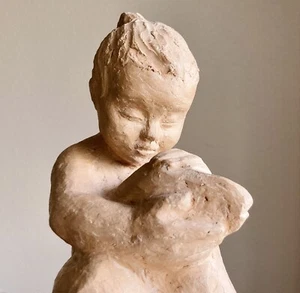Original Modernist Terracotta Sculpture Girl w/ Fish Late Art Deco-Mid Century - Picture 1 of 12