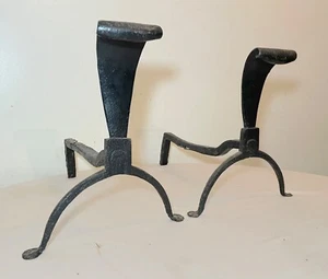 Rare antique 18th century hand wrought iron fireplace firedogs black andirons - Picture 1 of 16