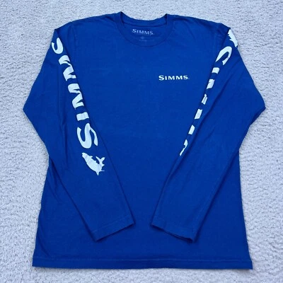 Simms Cotton Crewneck Shirt Men's Small Blue Long Sleeve Graphic Sleeve Hit - Image 1 of 4
